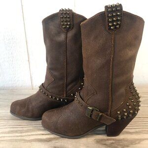 Betsey Johnson Yendell Womens Spiked Brown Leather Goth Western Boots 10 M